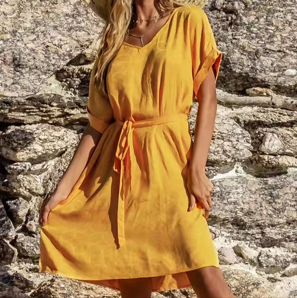 Cupshe‎ Yellow V-Neck Side Slit Dress
